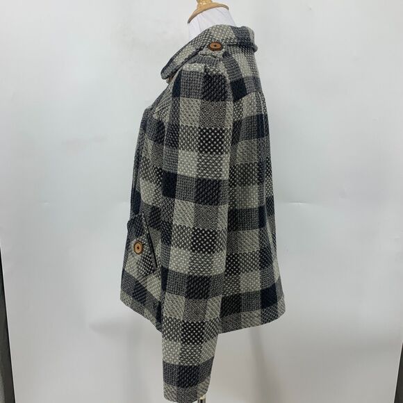 Billabong Pea Coat Blazer Womens M Medium Multi Checkered Wool Blend Button Up - Picture 8 of 12